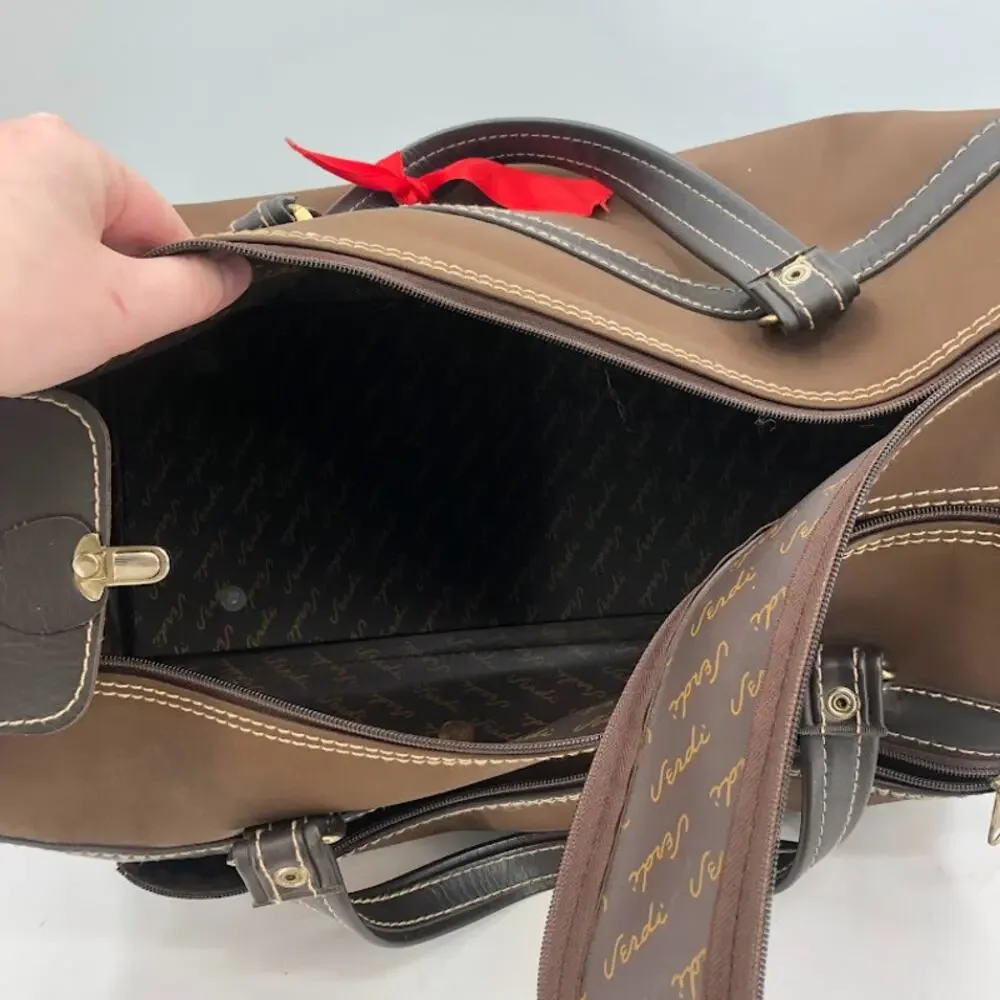Verdi International VINTAGE Travel Tote top handle duffle Gym bag Carry on Brown